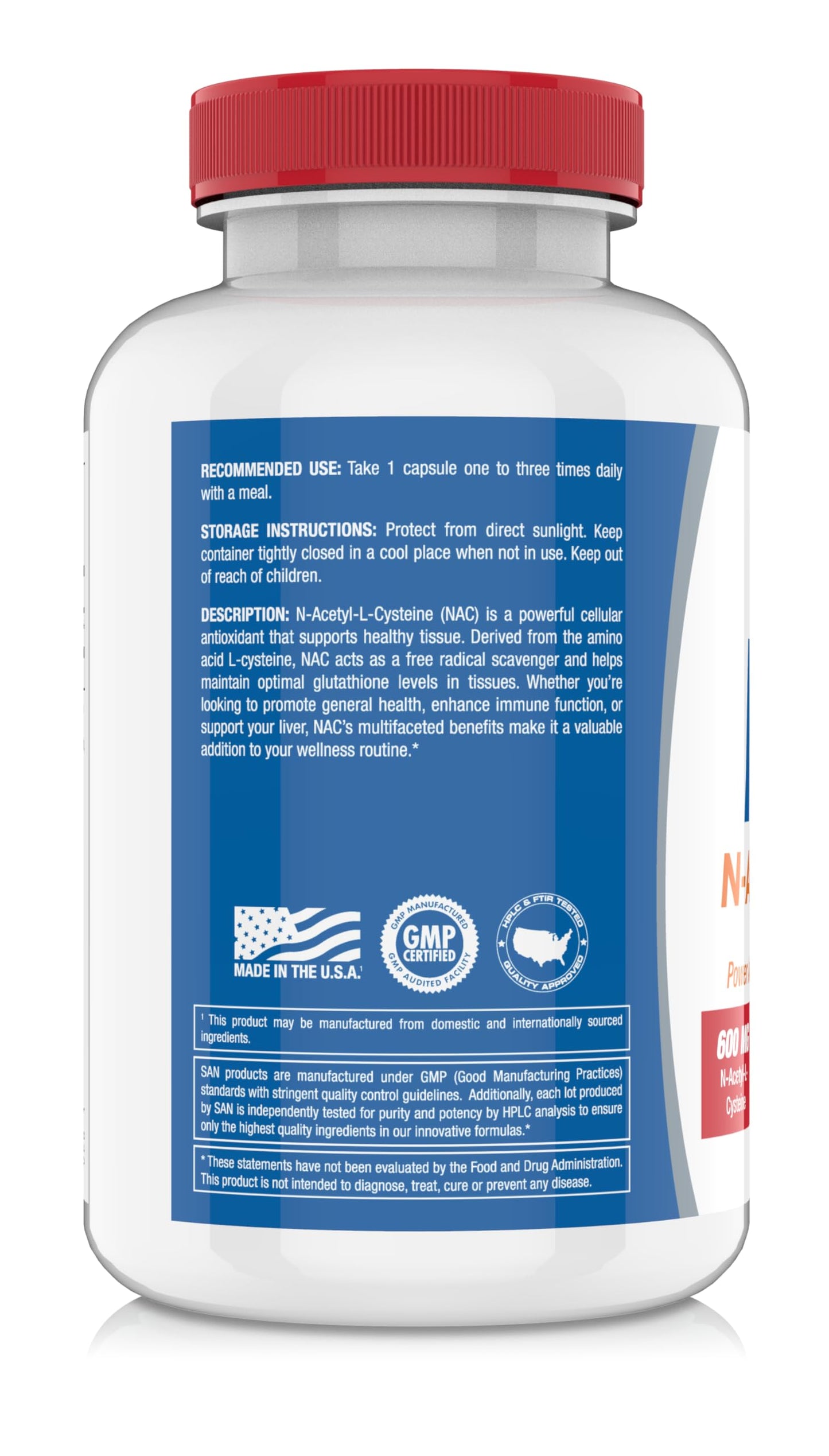 SAN N-Acetyl-L-Cysteine (NAC), Immune, Respiratory, Liver Health, NAC 600 mg, Potent antioxidant Support, Free-radicals, Easy to Absorb, 100 Capsules SAN buy supplements Au