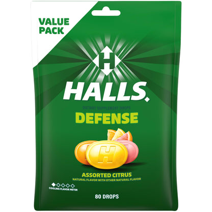 HALLS Defense Assorted Citrus Vitamin C Drops, Economy Pack, 80 Drops