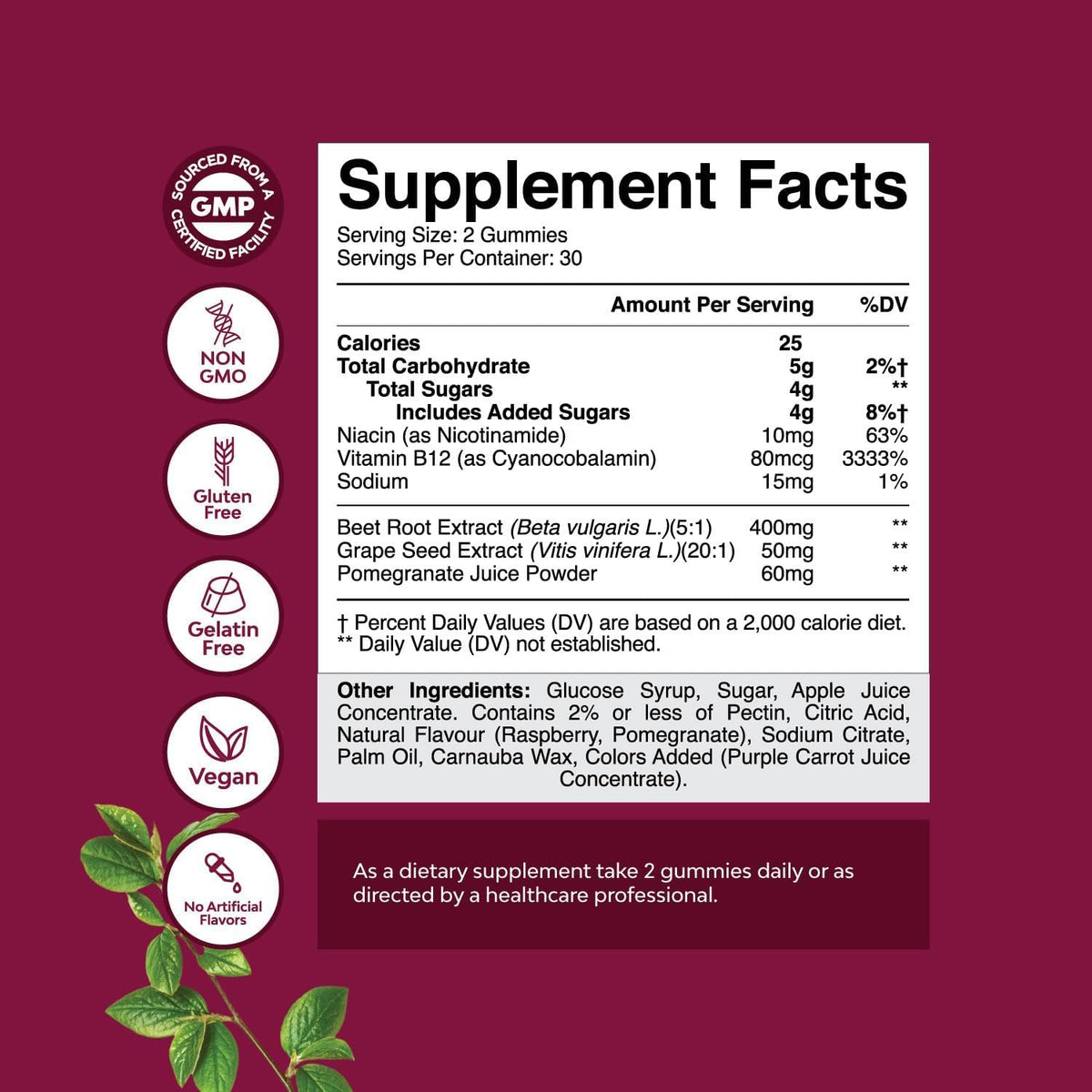 Flow Boosting Beet Root Gummies - Invigorating Beet Gummies for Adults Nitric Oxide Energy & Heart Health Support with Grapeseed Pomegranate & Vitamin B12 - Vegan Non-GMO & Gluten Free - 60 Count Natures CraftBuy Supplements Australia