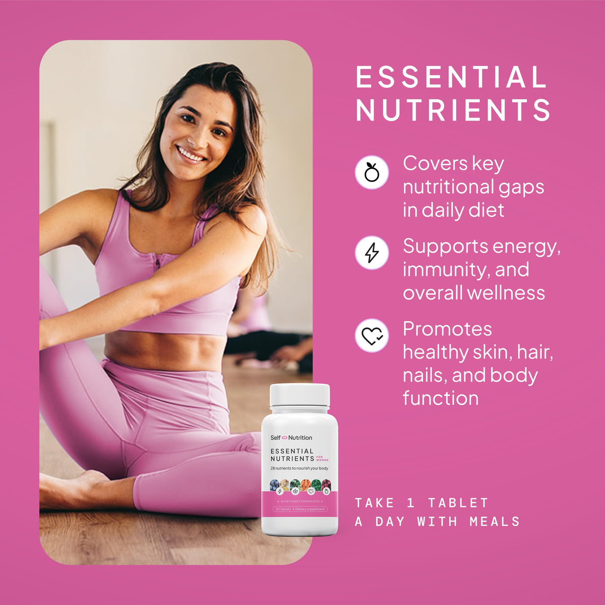 SELF NUTRITION Vegan Multivitamins for Women - Once Daily - 28 Nutrients - Boost Energy, Sleep, Hair, Skin, Nails & Reduce Cravings - Keto, Vegan, Gluten Free, Made in USA, 2-Months Supply SELF NUTRITION buy supplements Au