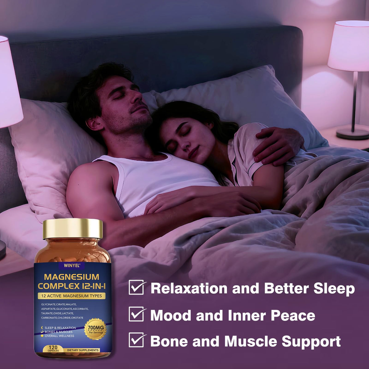Magnesium Complex 700mg 12 in 1 Magnesium Supplement with Glycinate, Citrate, Malate | Sleep, Calm, Muscle Relaxation, Heart Health Support | Vegan 120 Capsules WINYEL buy supplements Au