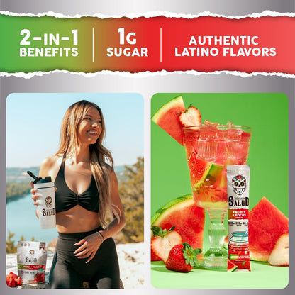 Salud 2-Pack | 2-in-1 Hydration + Immunity (Pineapple) & Energy + Focus (Strawberry Watermelon) – 15 Servings Each, Agua Fresca Drink Mix, Non-GMO, Gluten Free, Vegan, Low Calorie, 1g of Sugar