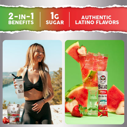 Salud 2-Pack |2-in-1 Energy + Focus (Strawberry Watermelon) & Energy + Focus (Guava) – 15 Servings Each, Agua Fresca Drink Mix, Non-GMO, Gluten Free, Vegan, Low Calorie, 1g of Sugar