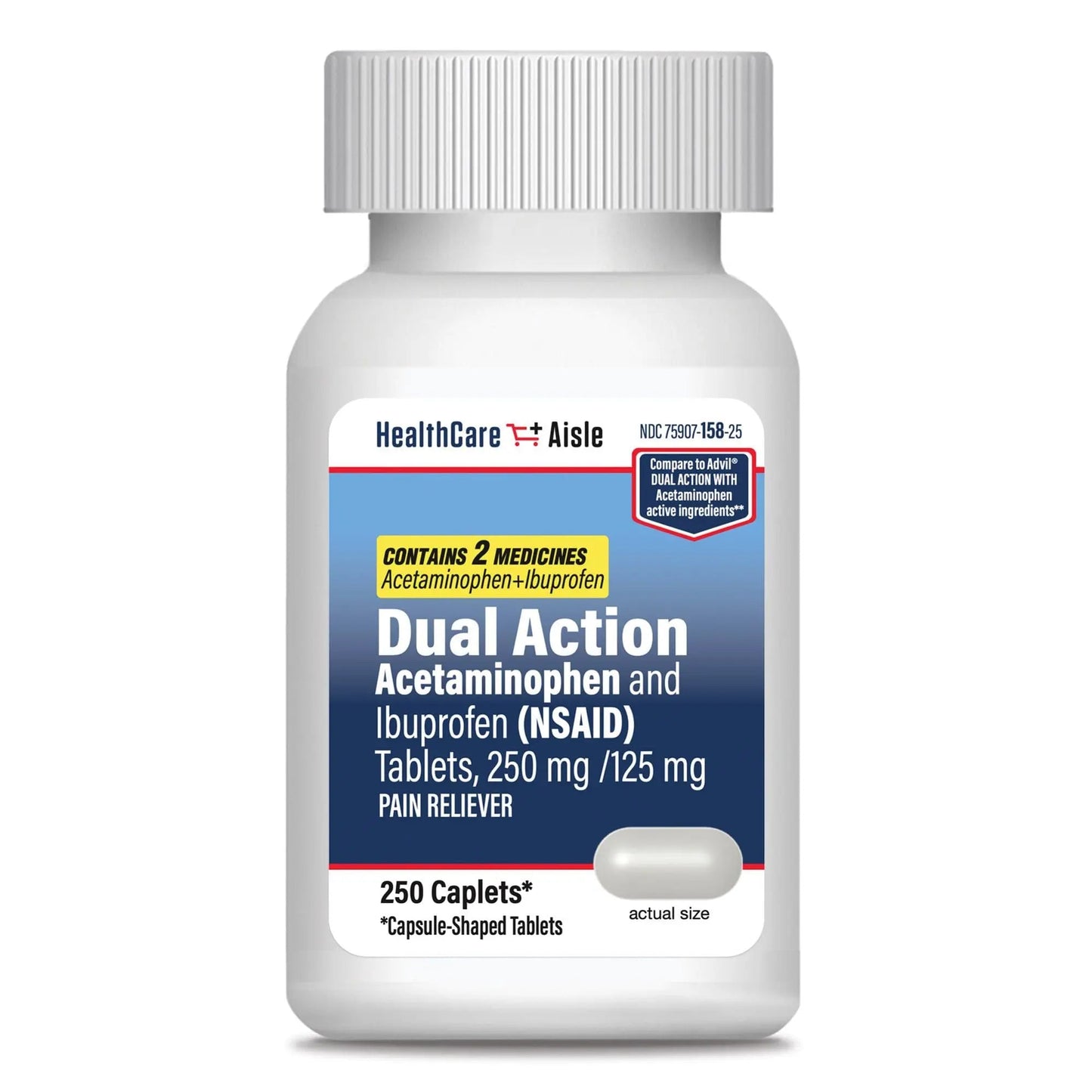 HealthCareAisle Dual Action Acetaminophen and Ibuprofen (NSAID) Tablets, 250 mg /125 mg Pain Reliever - 250ct Caplets HealthCareAisleBuy Supplements Australia