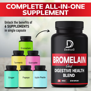 DEDICAD 6in1 Bromelain 500mg Supplement - 1000mg per Serving - 210 Capsules with Digestive Health Blend as Quercetin, Ginger, Turmeric, Papaya - Support Overall Health, Digestion & Immune System DEDICAD buy supplements Au