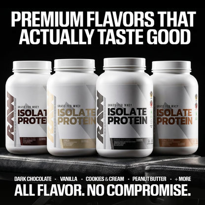 RAW Whey Isolate Protein Powder, Dark Chocolate - 100% Grass-Fed Sports Nutrition Whey Protein Powder for Muscle Growth & Recovery - Low-Fat, Low Carb, Naturally Flavored & Sweetened - 25 Servings