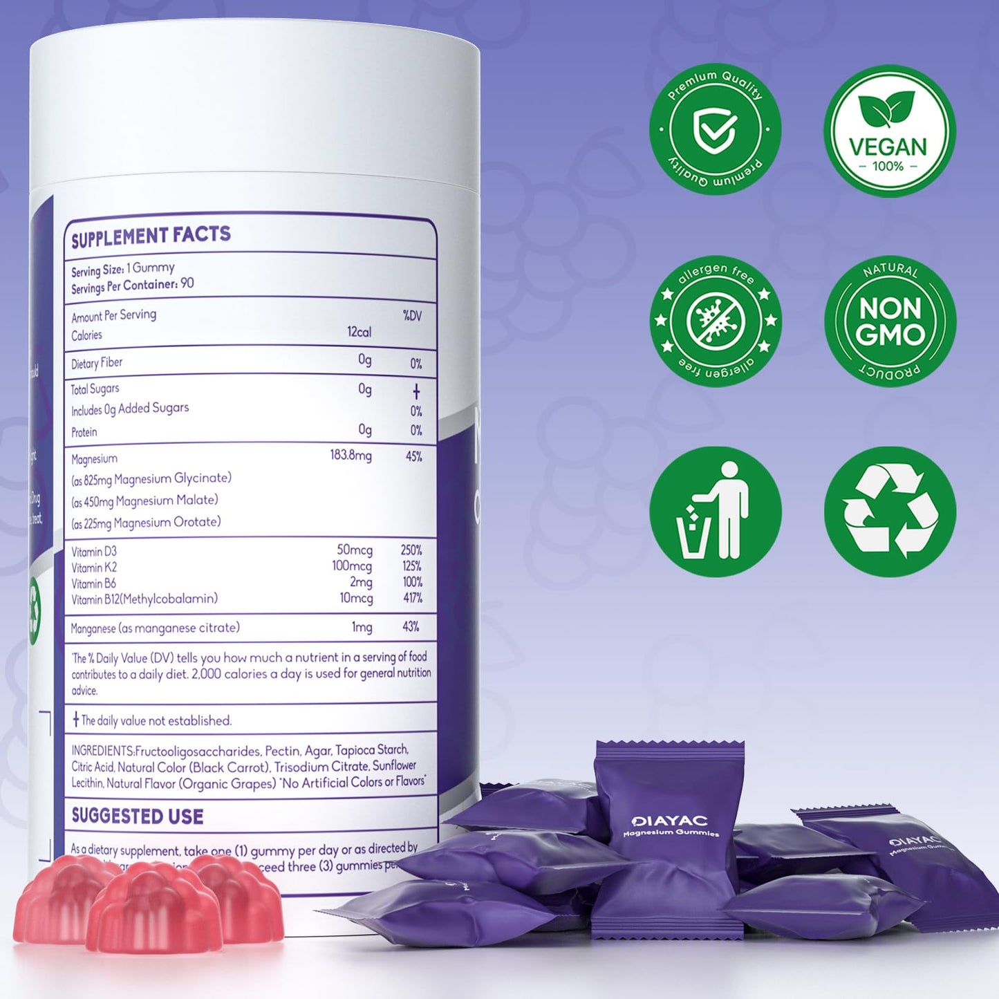 Magnesium Complex Gummies, Individually Packaged Magnesium Supplement, Magnesium Chelate, Bisglycinate, Malate, Citrate, Taurate Chewable for Women & Men,Sleep&Muscle&Nerve Health, Vegan 90 Counts DIAYAC buy supplements Au