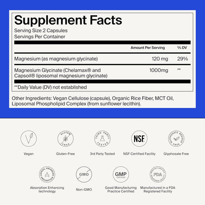 The Absorption Company Magnesium Glycinate 1000mg - 120 Liposomal Capsules | Liposomal Magnesium Bisglycinate, Max Absorption & Extra Strength for Relaxation, Non-Laxative, Vegan Calming Supplement