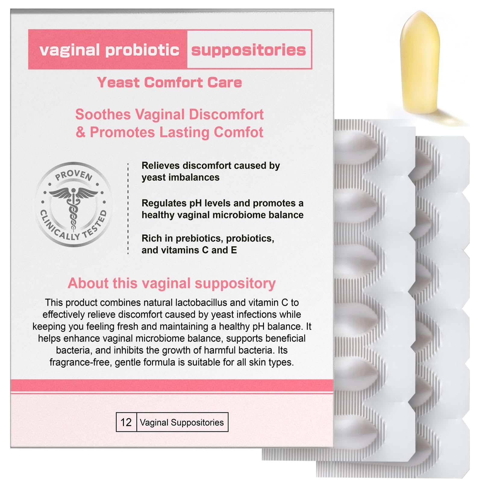 Nahid Vaginal probiotic Suppository, hyaluronic Acid Suppositories, Vaginal moisturizer, PH Balance, Restores Healthy Vaginal Odor, Yeast Comfort Care (12 Inserts) Nahid buy supplements Au