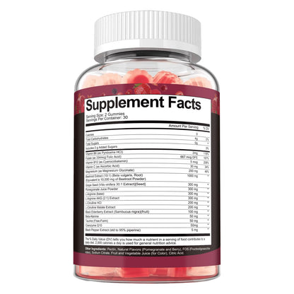 Totaria Beet Root Gummies - Blood Pressure & Cardiovascular Support, Beetroot Supplement with Grape Seed, Pomegranate - Nitric Oxide Gummies for Heart Health, Circulation, Vegan, Non-GMO, Sugar Free