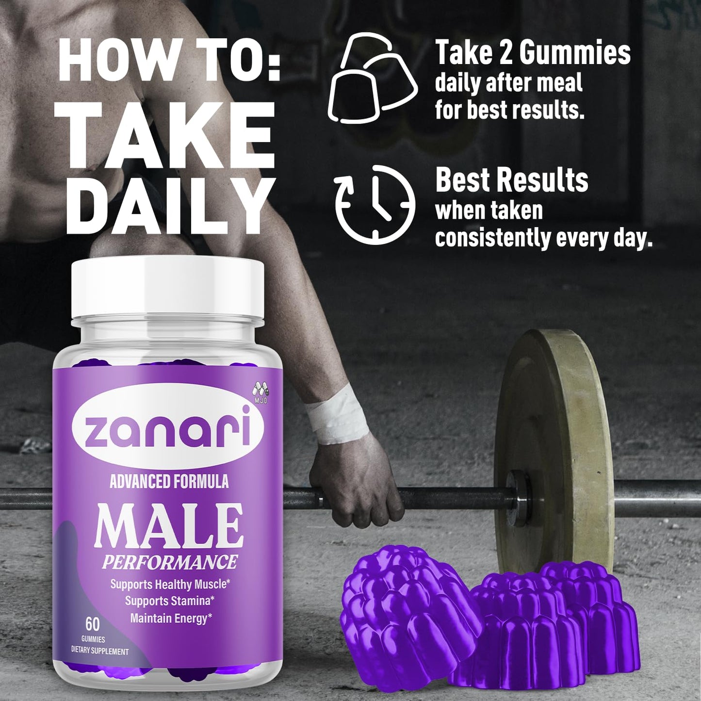 Zanari Gummies, Official Zanari Gummys for Men with All Natural Ingredients, Advanced Formula for Optimal Health & Total Wellness Support with Maximum Strength Active Lifestyle Vitamins (60 Gummies) MJO buy supplements Au