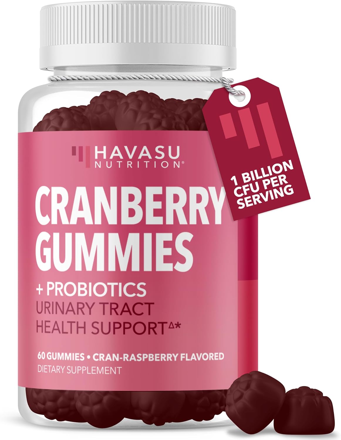 Cranberry Probiotic Gummies, Cran-Raspberry, 60ct, Bladder Support | Probiotic Cranberry Gummies for Women, Urinary Tract Health & pH Balance, 1 Billion CFU of Lactobacillus, Vaginal Wellness
