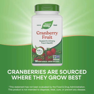 Nature's Way Cranberry Fruit, Cranberry Supplements, Supports Urinary Tract Health*, 930 mg per 2-Capsule Serving, 180 Capsules (Packaging May Vary)