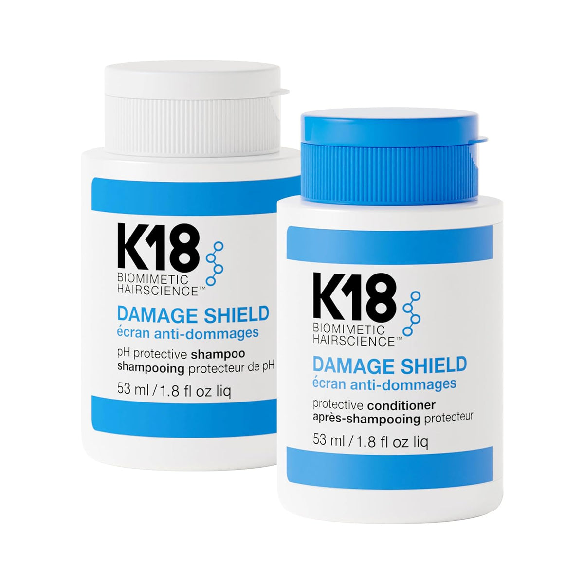 K18 Damage Shield Shampoo & Conditioner, Smoothing & Protective from Environmental Stressors, Maintains Hair Health, 1.8 Fl Oz x2