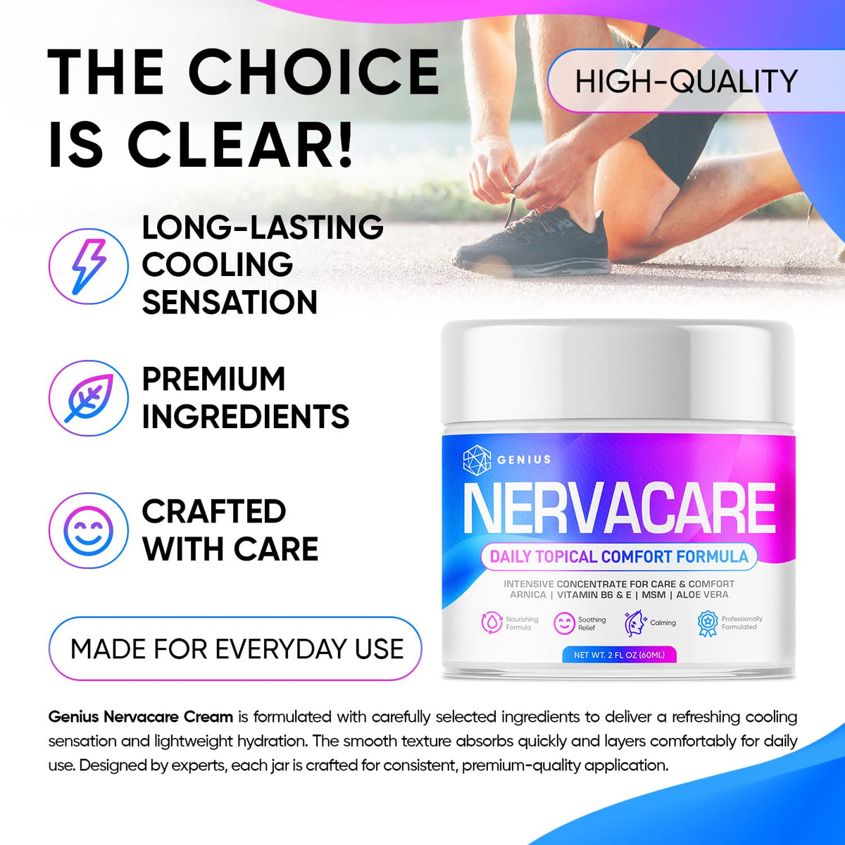 Genius Nervacare – Neuropathy Cream for Feet, Hands, Legs & Toes – Nerve Comfort Cream with Menthol, Arnica, MSM, Vitamin B6, Aloe Vera – Fast-Absorbing, Non-Greasy 2Oz GENIUS CUREBuy Supplements Australia