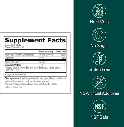 Mag18 Peptide-Bound Magnesium Complex with D3 & K2, Bone & Muscle Support, Mental Clarity, Sleep Aid