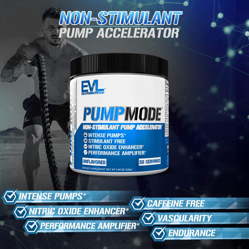 EVL PumpMode Nitric Oxide Supplement - Nitric Oxide Booster Pump Pre Workout Powder with Glycerol and Betaine for Muscle Recovery Growth and Endurance - Stim Free Pre Workout Drink (Unflavored)