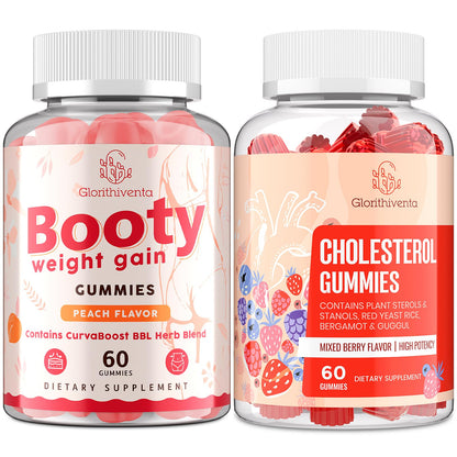 Two bottles of Glorithiventa gummy supplements on a white background