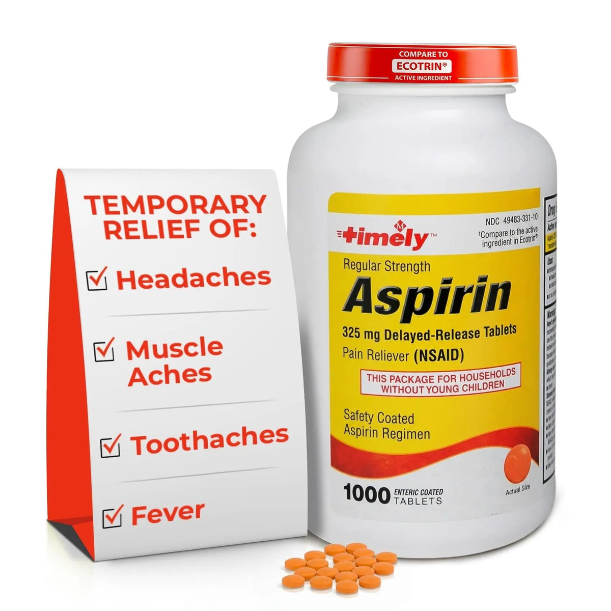 TIME-Cap Labs 1000 Regular Strength Aspirin 325mg – Delayed Release Enteric Coated Tablets for Minor Aches and Pains, NSAID Pain Reliever & Fever Reducer for Adults and Children 12 Years and Older TIME-CAP LABS, INC.Buy Supplements Australia