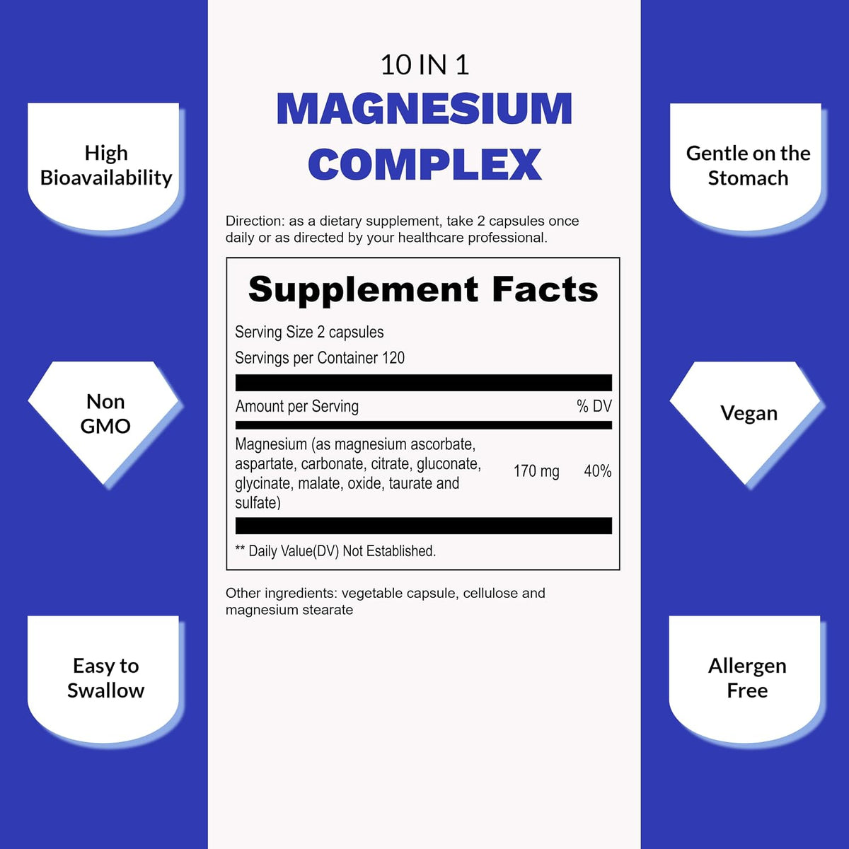 UpNourish Magnesium Supplement - 10 in 1 Magnesium Complex - Full Spectrum Magnesium Mineral Supplements with Glycinate, Citrate, Taurate, Malate, Carbonate, Oxide and More, 240 Vegan Capsules