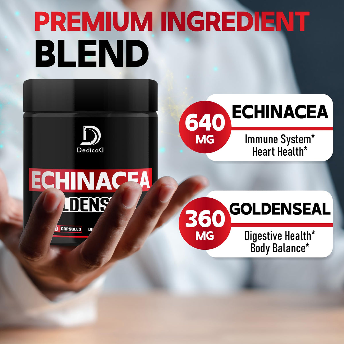 DEDICAD 1000mg Echinacea Goldenseal Capsules - Support Immune System, Well-Being & Overal Health - 60 Veggie Capsules - Non-GMO, Gluten-Free DEDICAD buy supplements Au
