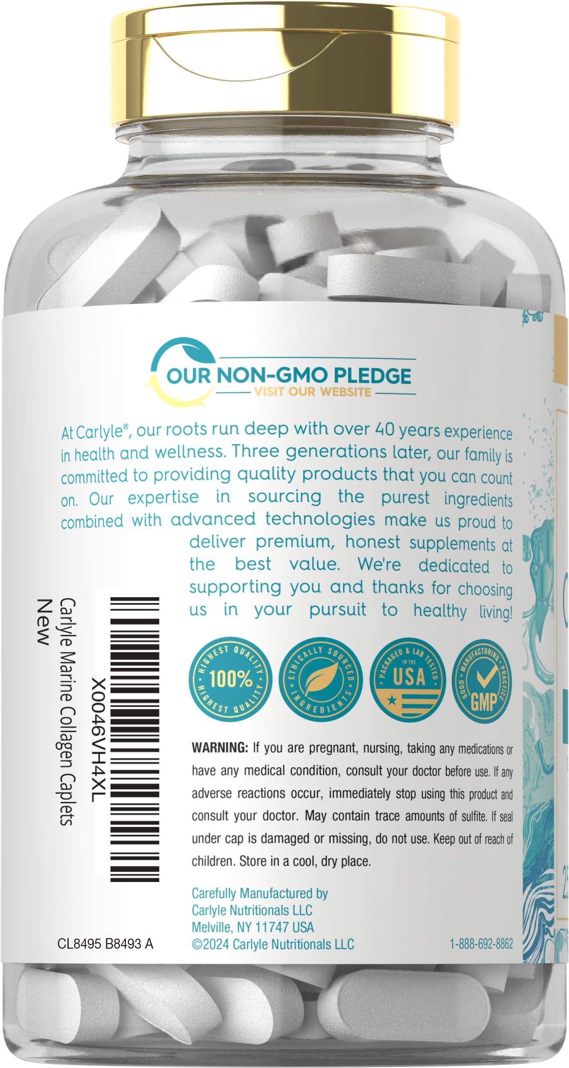 Carlyle Marine Collagen for Hair Skin and Nails | 250 Caplets | Peptides for Women and Men | Type I with Calcium | Non-GMO & Gluten Free Carlyle buy supplements Au