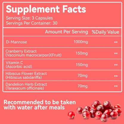 EAZGOO D-Mannose Supplement – 1000mg Capsules with Cranberry, Vitamin C, Hibiscus & Dandelion Extract, Support Urinary Health, D Mannose & Cranberry Capsules, 90 Count(Pack of 2) EAZGOOBuy Supplements Australia