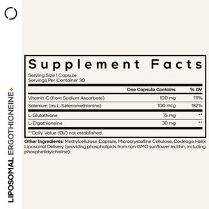 Codeage Liposomal Ergothioneine+ Supplement - L-Ergothioneine, L-Glutathione, Vitamin C, Selenium, Phospholipid Complex - Healthy Aging & Antioxidant - Vegan, Non-GMO, Soy-Free – 30 Capsules CodeageBuy Supplements Australia