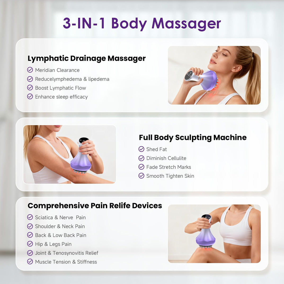 Lymphatic Drainage Massager, Anti Cellulite Massage Tool For Thigh & Belly Stretch Marks & Cellulite Reduction, Handheld Massage tools for Sciatica Nerve, Legs, Arms, Hip, Muscle, Low Back Pain Relief AIHEU buy supplements Au