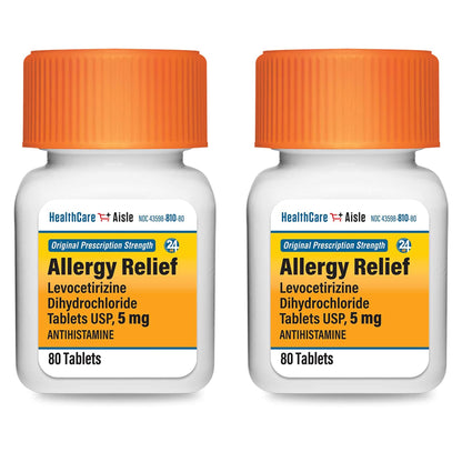 HealthCareAisle Allergy Relief - Levocetirizine Dihydrochloride Tablets USP, 5 mg, 160 Tablets, Original Prescription Strength Allergy Medication, 24-Hour Relief, 80 Count (Pack of 2) HealthCareAisle buy supplements Au