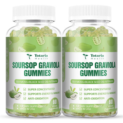 Totaria Sugar Free Soursop Oil Graviola Sea Moss Gummies - Support Digestive Sleep Skin Health, Immunity & Antioxidant - Guanabana Fruit with Sea Moss, 150mg Black Seed Oil Organic Non-GMO Vegan
