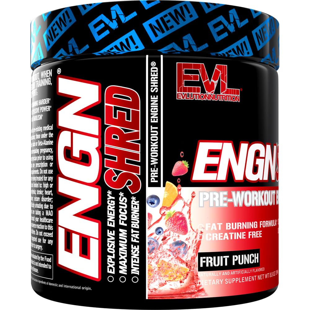 EVL Ultimate Pre Workout Powder - Thermogenic Fat Burner Preworkout Powder Drink for Lasting Energy Focus and Stamina - ENGN Shred Intense Fat Burning Creatine Free Preworkout Drink - Cherry Limeade