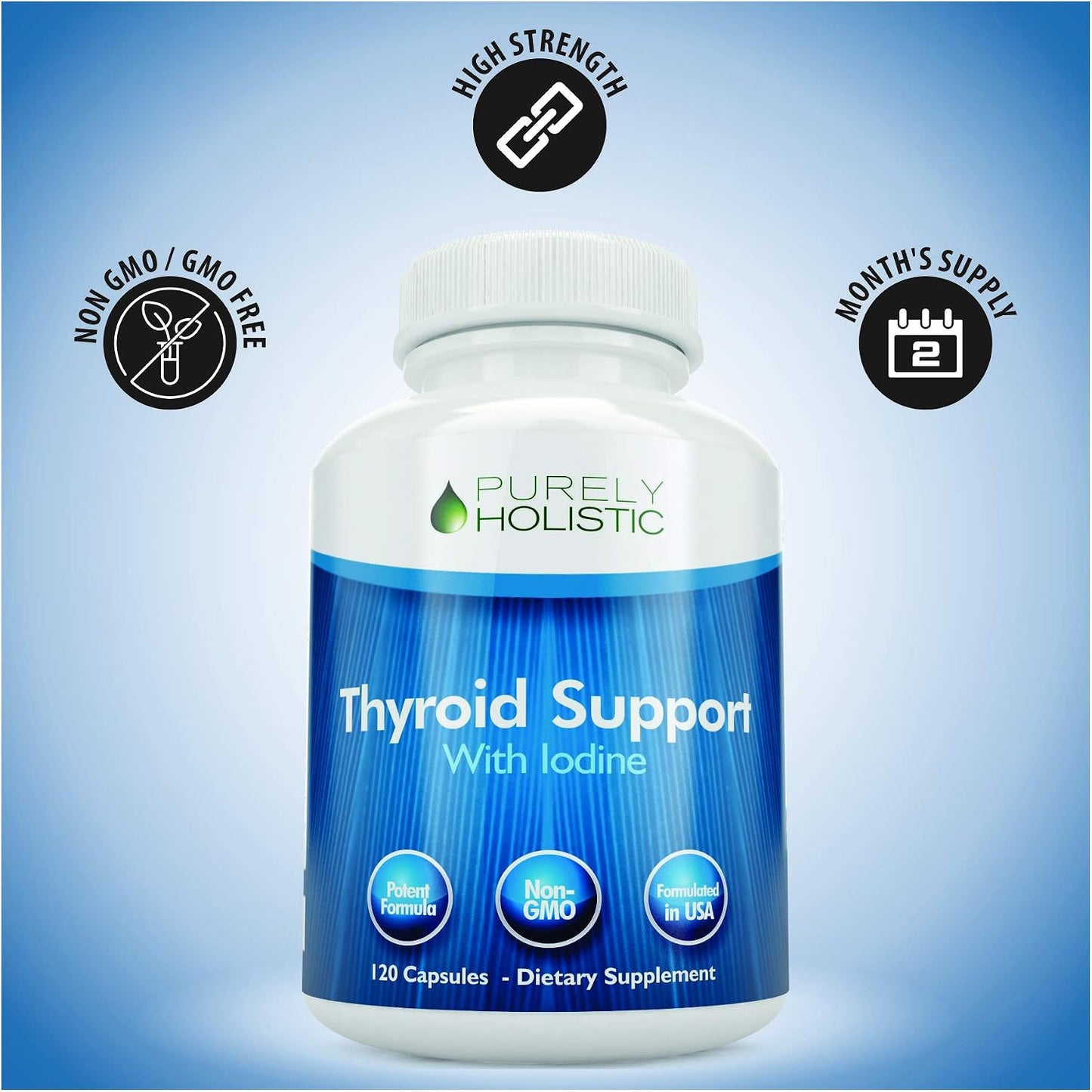 Thyroid Support, Iodine Supplement, Zinc, Selenium L-Tyrosine & Vitamin B | Supports Energy Production and Cellular Health, Thyroid Support for Women and Men, Non-GMO, 120 Capsules (2-Month Supply)
