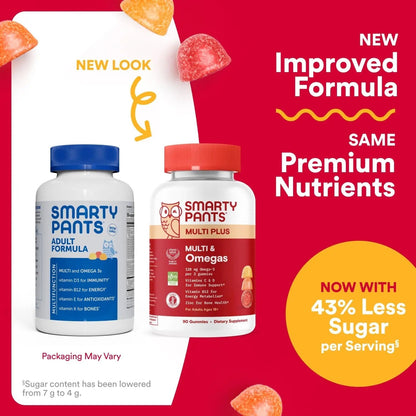 SmartyPants Multivitamin for Men & Women - Improved Formula: Multivitamin Gummies with Omega 3 (DHA/EPA) SmartyPants