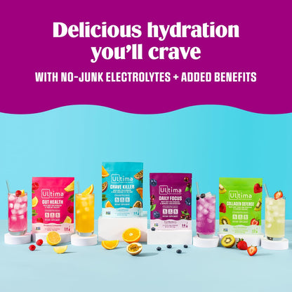 Ultima Replenisher Crave Killer Supplement, Tropical Fusion, 14 Stickpacks | Daily Zero Sugar Electrolyte Powder Hydration Packets with 6 Key Electrolytes & Chromax to Help Curb Cravings - Keto Friendly