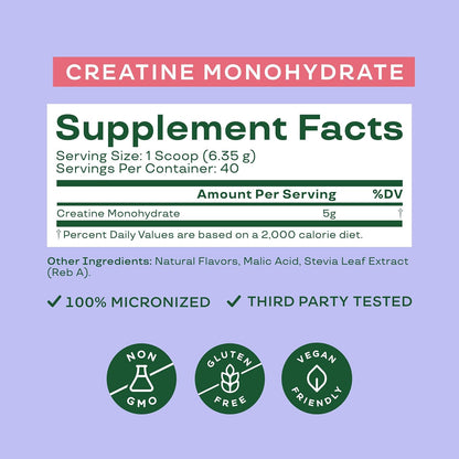 Bloom Nutrition Creatine Monohydrate Powder, Raspberry Lemon, 40 Servings | 5g Micronized Creatine, Supports Muscle Recovery, Strength, Endurance, Pre or Post Workout, Gluten Free, Non GMO