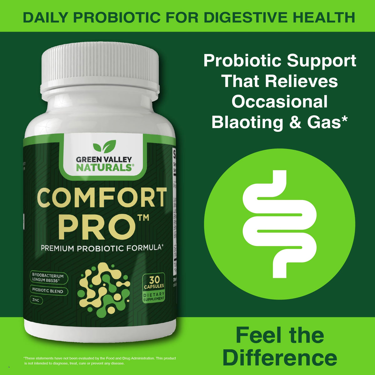 ComfortPro™ Daily Probiotics for Digestive Health | Constipation Relief & Bloating Support for Women & Men | Gut Cleanse with Zinc | Helps Reduce Gas & Promotes Digestive Regularity | Valley Formula GREEN VALLEY NATURALS buy supplements Au