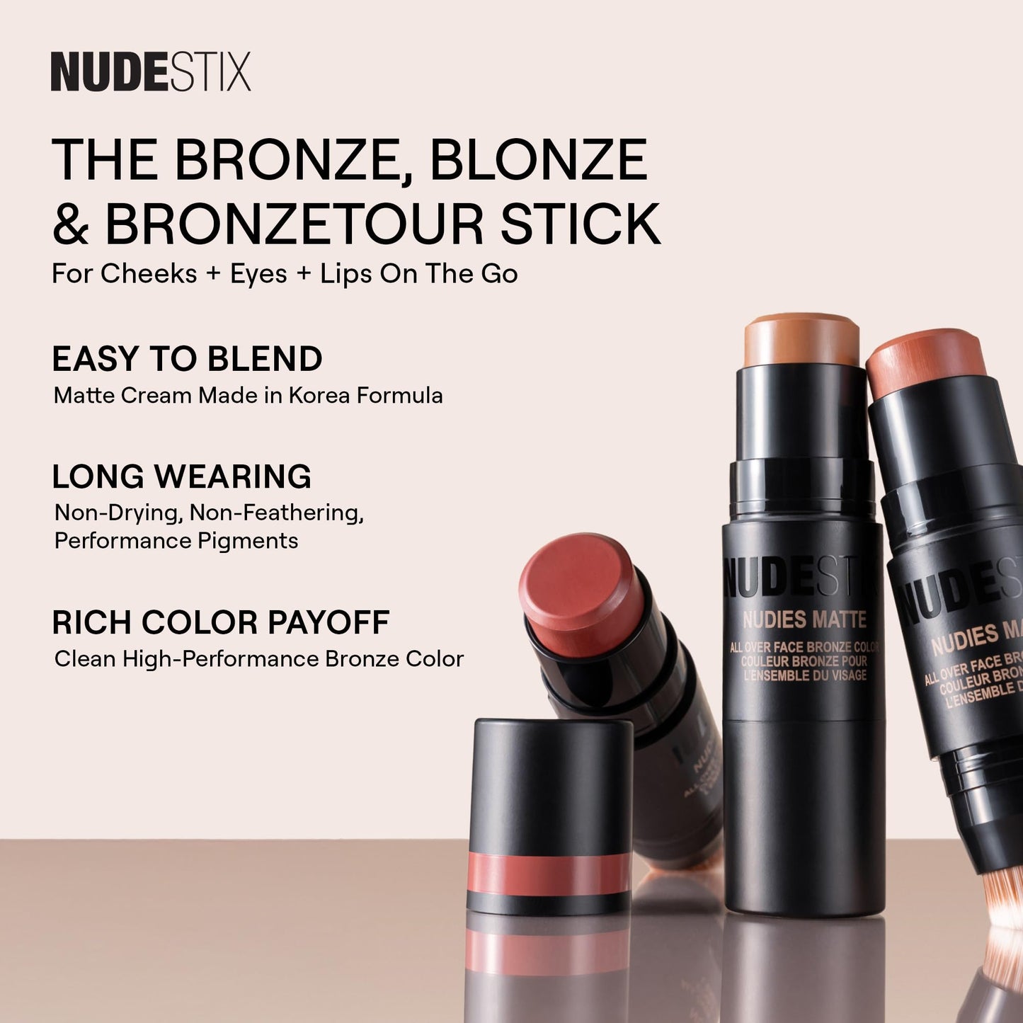 Nudestix Nudies Bronze All Over Matte Bronzing Stick – 3-in-1 Cream Bronzer for Cheeks, Eyes & Lips with Built-In Brush | Natural Contour & Sun-Kissed Glow | Bondi Bae NudestixBuy Supplements Australia
