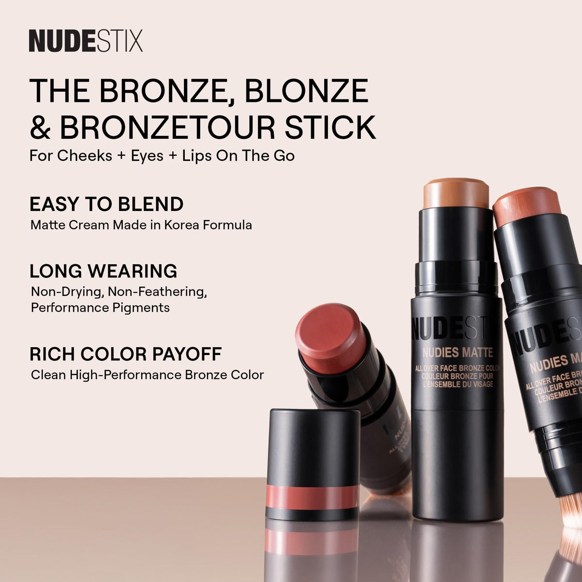Nudestix Nudies Bronze All Over Matte Bronzing Stick – 3-in-1 Cream Bronzer for Cheeks, Eyes & Lips with Built-In Brush | Natural Contour & Sun-Kissed Glow | Bondi Bae NudestixBuy Supplements Australia