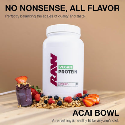 RAW Vegan Protein Powder, Acai Bowl - 20g of Plant-Based Protein Powder & Fortified with Vitamins for Muscle Growth & Recovery - Low-Fat, Low Carb, Naturally Flavored & Sweetened - 25 Servings