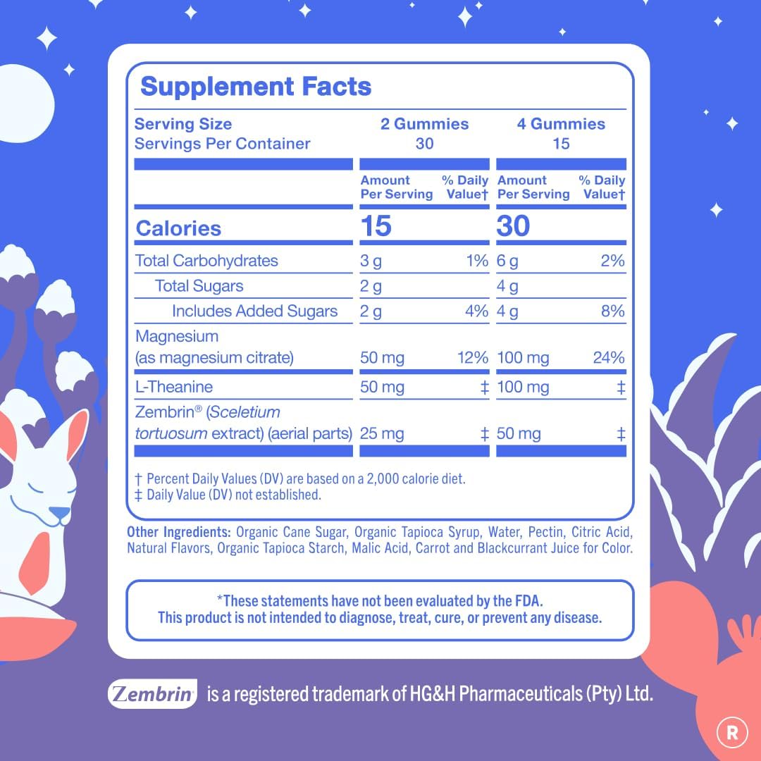 FIRST DAY Magnesium Gummies for Women, L-Theanine, Melatonin-Free, 60ct | Vegan strawberry Magnesium for Women, citrate, L-theanine and Zembrin; melatonin-free nighttime relaxation support.