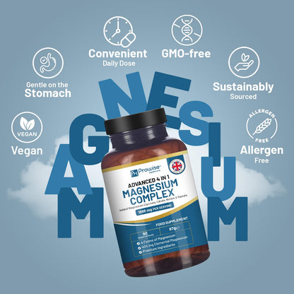 Magnesium Glycinate Complex 4 in 1-1866mg per Serving | Precise 404mg Elemental Magnesium dose | Added Magnesium Glycinate, Citrate, Malate & Taurate | 90 Vegan Capsules - by Prowise PH PROWISE Healthcare buy supplements Au