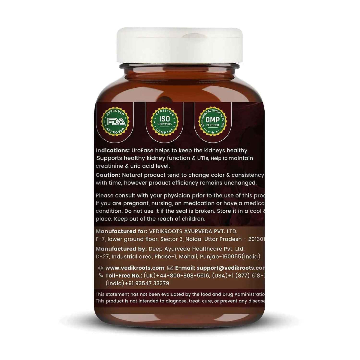 VEDIKROOTS UroEase | Ayurvedic Herbal Supplement for Kidney Health & Uric Acid Levels | Supports Urinary Tract Health | 60 Veg Capsules