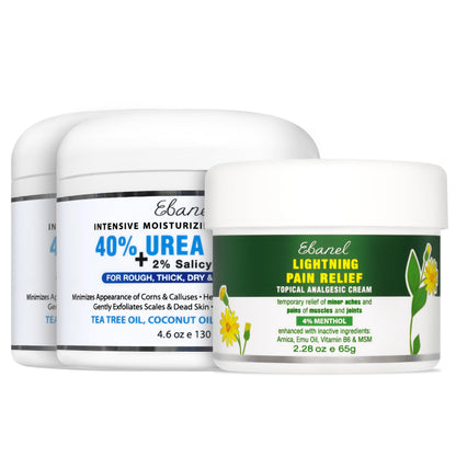 Ebanel Bundle of 2 Pack 40% Urea Cream 4.6 Oz, and Pain Relief Cream Arnica Menthol 2.28 Oz