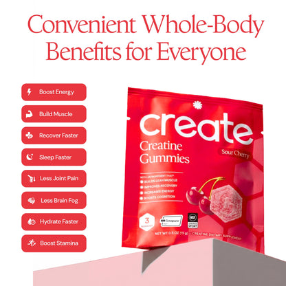 Create Creatine Gummies – Single-Serve Packs – 30ct – Variety Pack | NSF Certified for Sport – Made with Creatine Monohydrate, Vegan & Gluten-Free, Anti-Melting Formula, 3 Gummies per Pack