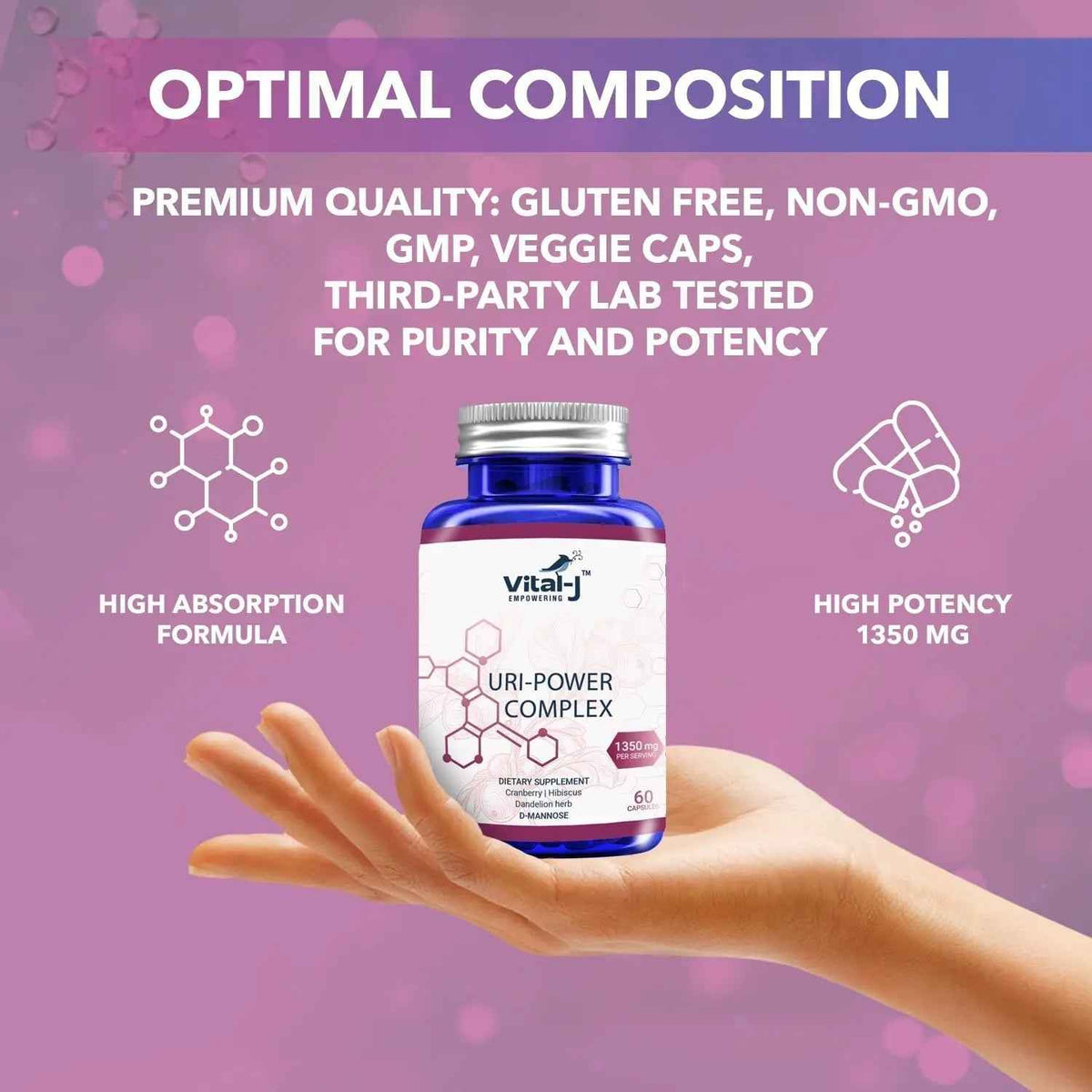 4-IN-1 URI POWER COMPLEX 1350mg - D Mannose, Cranberry, Hibiscus, and Dandelion Herb - Naturally Cleanse the Bladder and Urinary Tract 60 capsules – Specialized Approach for UTI Avoidance
