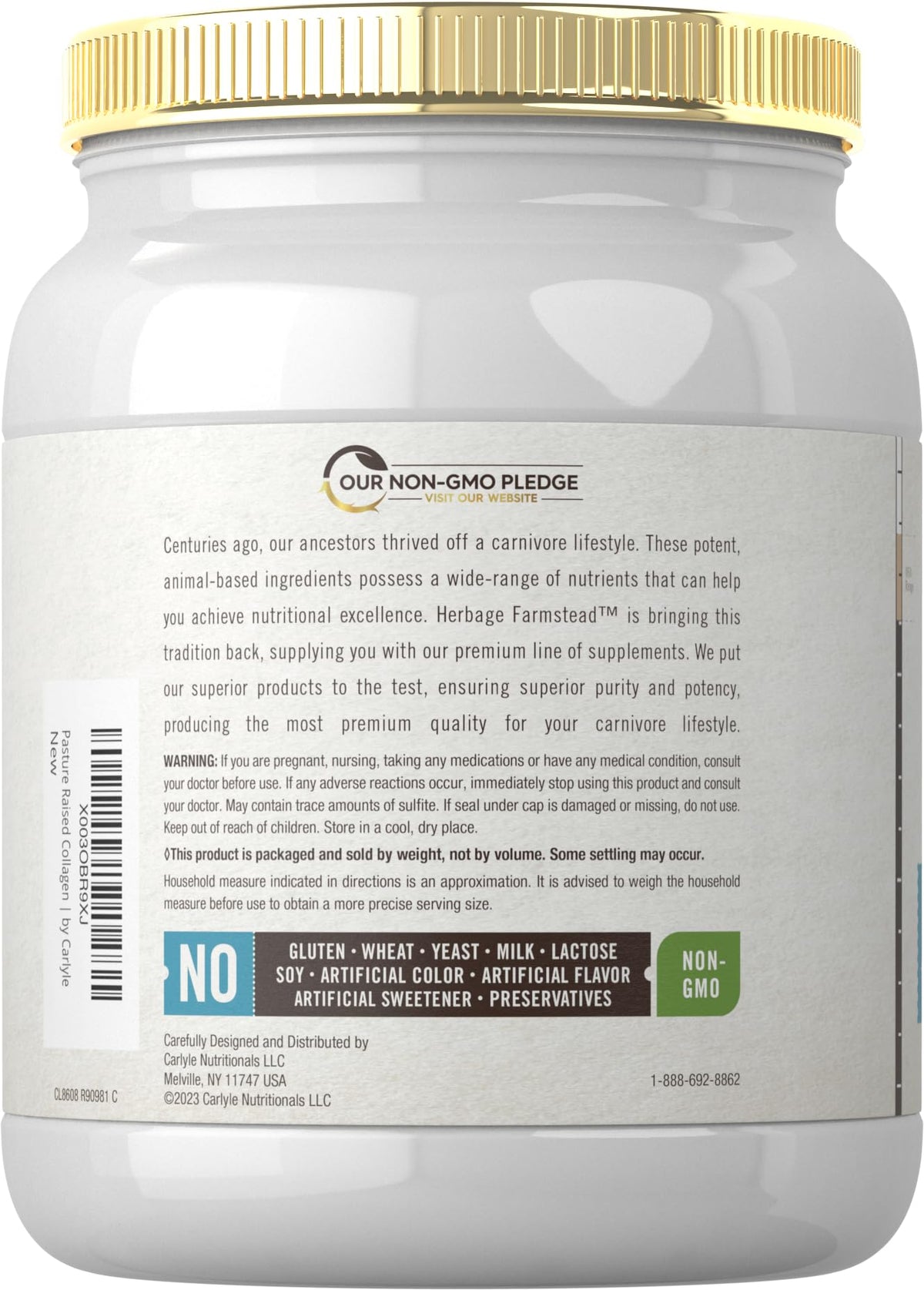 Carlyle Grass Fed Collagen Peptides Powder 20oz | Unflavored | Pasture Raised | Types I & III | 20g of Collagen Per Daily Dose | Non-GMO, Gluten Free | by Herbage Farmstead Carlyle buy supplements Au