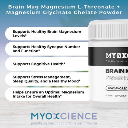 MYOXCIENCE Brain Mag | Magnesium L-Threonate Magtein & Magnesium Glycinate Powder (Unflavored) (60 Servings)