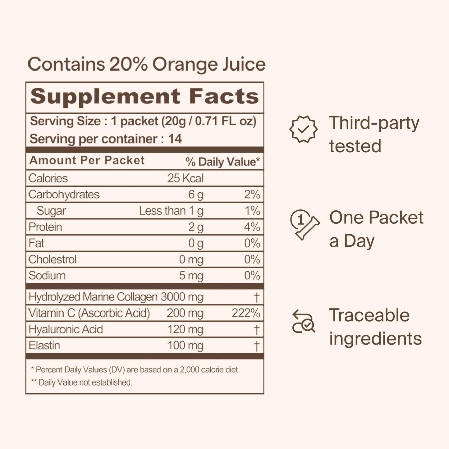 Ownist Triple Collagen Liquid Packets On-The-Go - Peptides with Hydrolyzed Marine Collagen, Elastin, Hyaluronic Acid and Vitamin for Healthy Skin - Orange Flavor - 14 Individual Stick Packs Ownist buy supplements Au