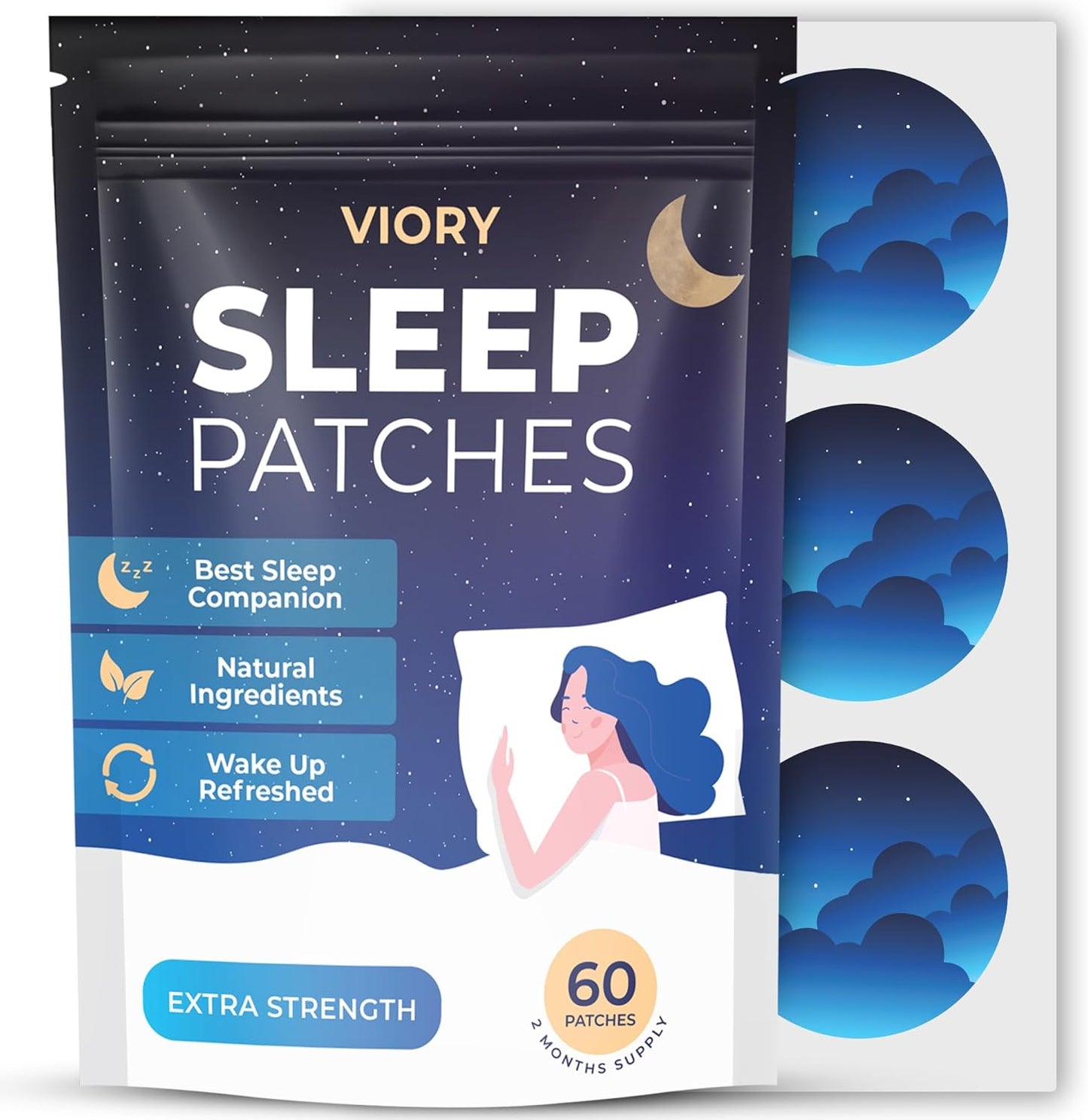 VIORY Sleep Patches for Adults Extra Strength | Easy-to-Apply Sleep Patch | With Melatonin & Valerian, Relax & Wake Up Refreshed, Long-Lasting Night Comfort For Men & Women, 60 Patches
